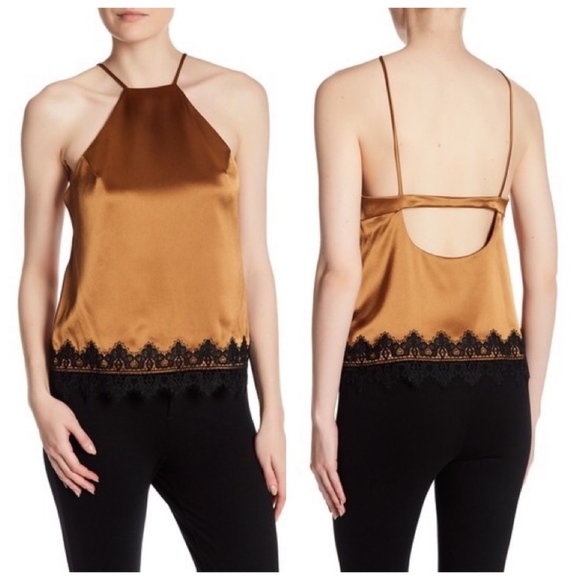 ABS BY ALLEN SCHWARTZ Satin Lace Halter Neck Camisole - Picture 1 of 7